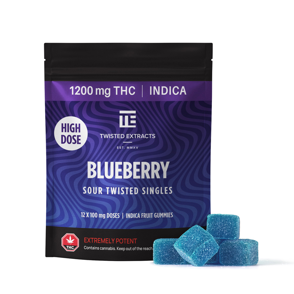 Blueberry High Dose Twisted Singles (12x100mg THC, Indica) by Twisted Extracts *(3 for $180)