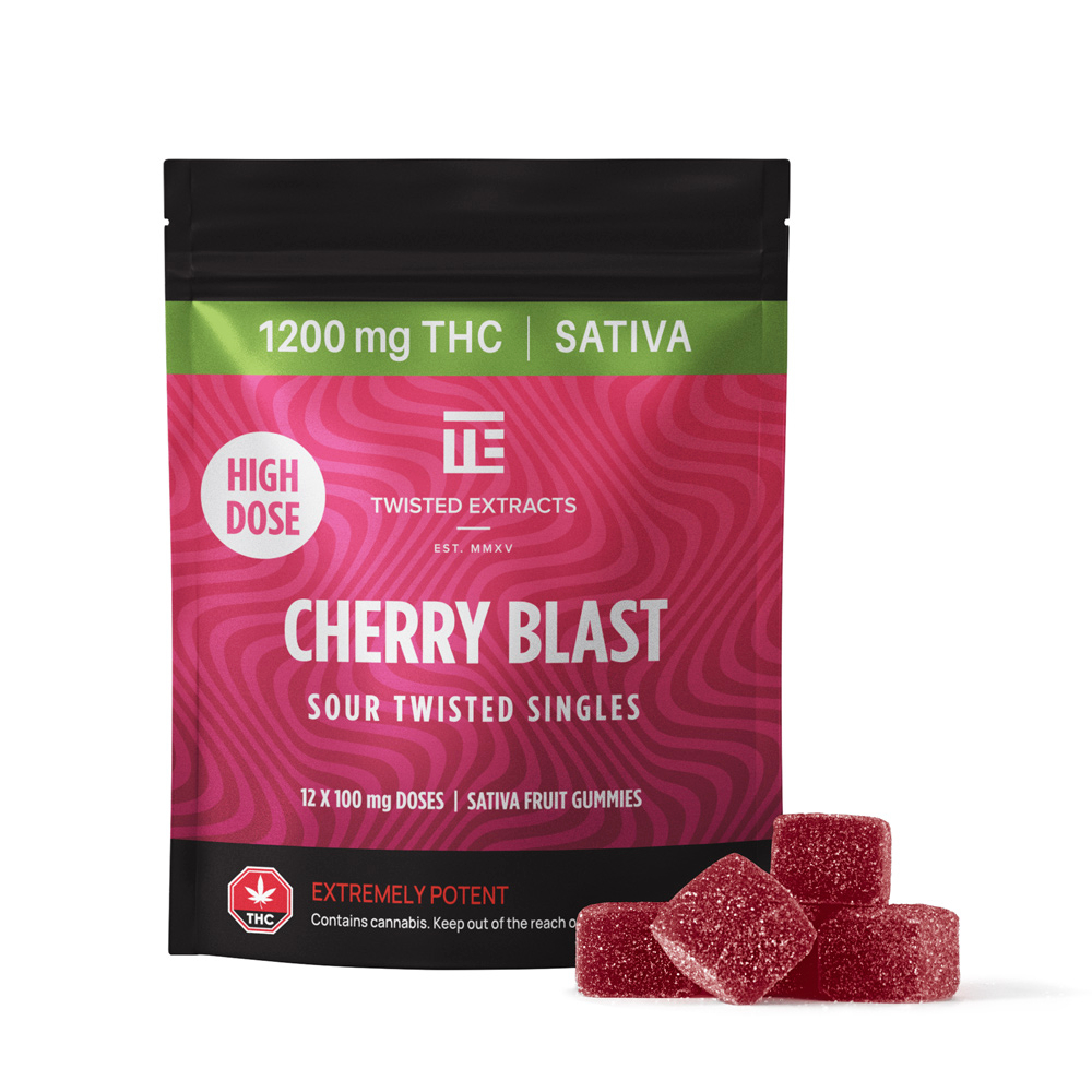 Cherry Blast High Dose Twisted Singles (12x100mg THC, Sativa) by Twisted Extracts *(3 for $180)