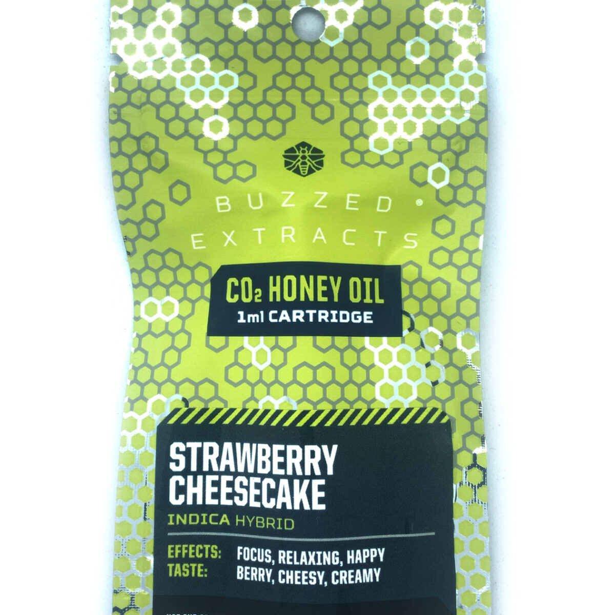 Buzzed Extracts 1g CO2 Honey Oil Vape Cartridges - Strawberry Cheesecake - Indica Hybrid