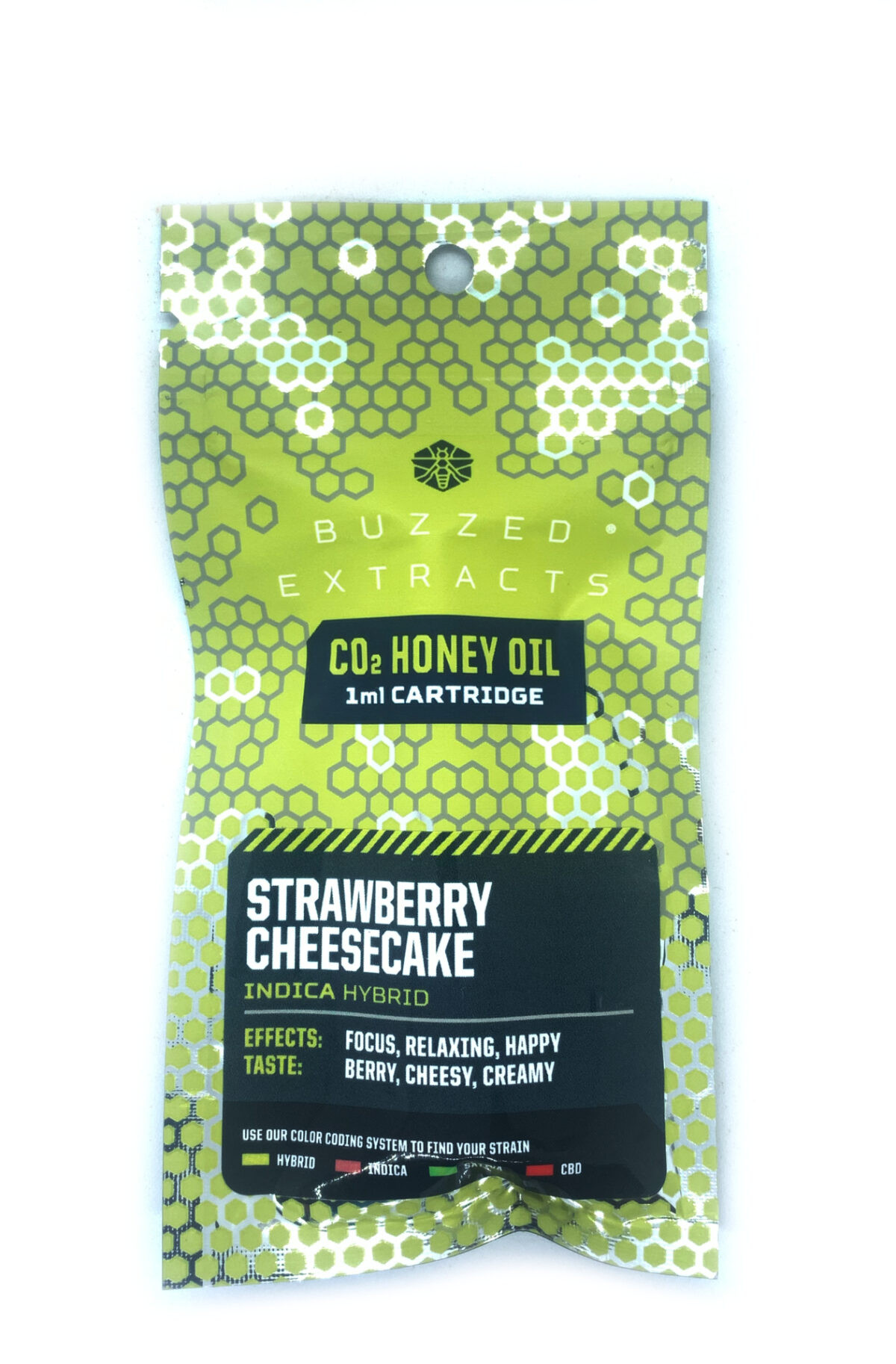 Buzzed Extracts 1g CO2 Honey Oil Vape Cartridges - Strawberry Cheesecake - Indica Hybrid