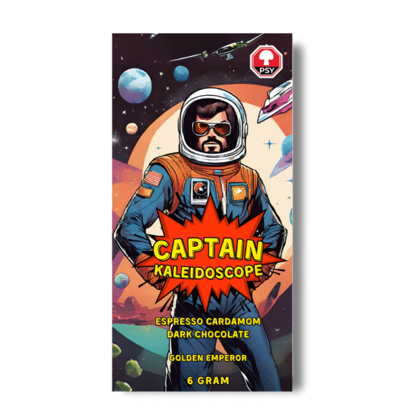 Captain Kaleidoscope 🖤 Espresso Cardamom Mushroom Dark Chocolate Bar (6g Golden Emperors)