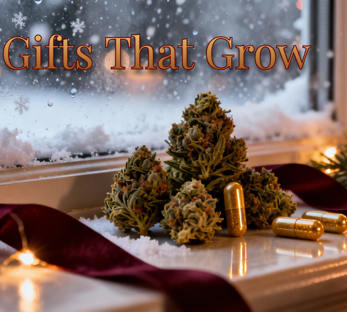 Enjoy Xmas Gifts That Grow: your choice of an extra 2g premium flower or 2 seasonal mushroom capsules with every $100 in your order